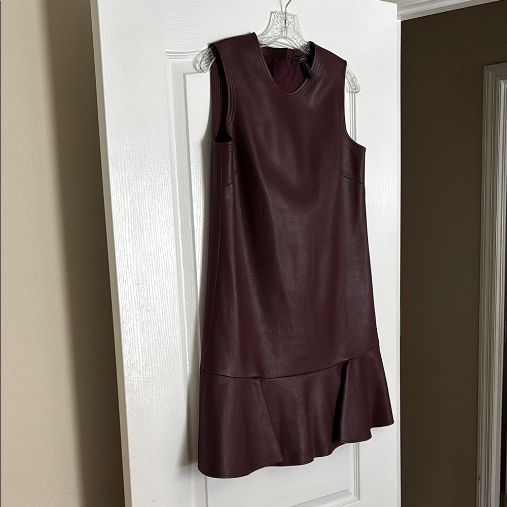 BCBGMaxAzria Burgundy Faux Leather Sheath Mini Dress